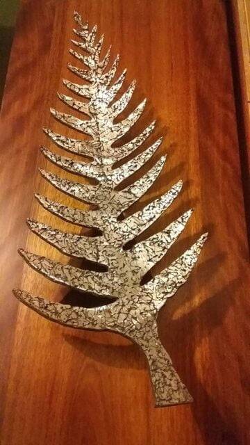 Art Silver Fern Leaf Bowl Sculpture Art Fine Handmade Artisan Furniture